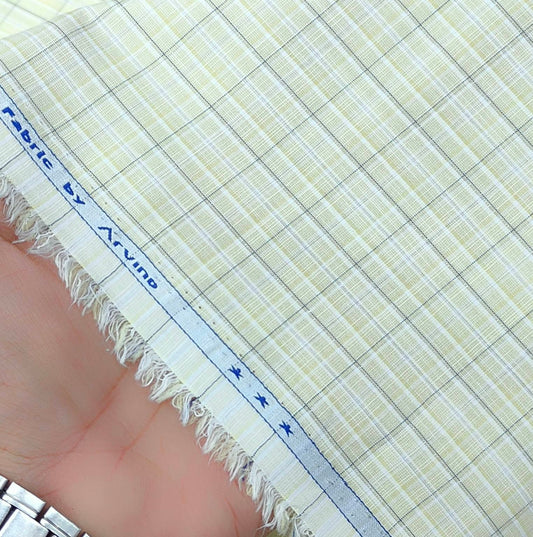 Shirt Fabric Arvind Polycotton Wrinkle Free Check Colour Lamon Yellow