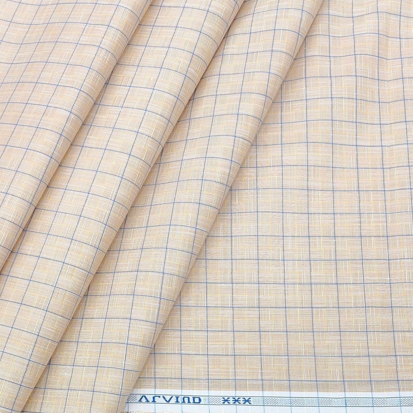 Shirt Fabric Arvind Polycotton Wrinkle Free Check Colour Taupe Brown