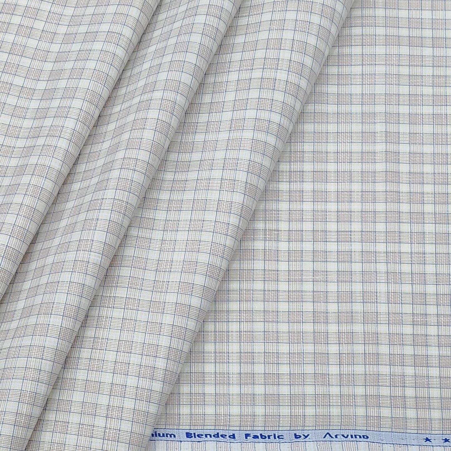 Shirt Fabric Arvind Polycotton Wrinkle Free Check Colour Sand Brown