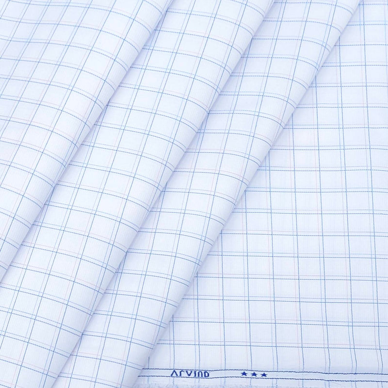 Shirt Fabric Arvind Polycotton Wrinkle Free Check Colour White