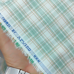 Shirt Fabric Arvind Polycotton Wrinkle Free Check Colour Sea Green