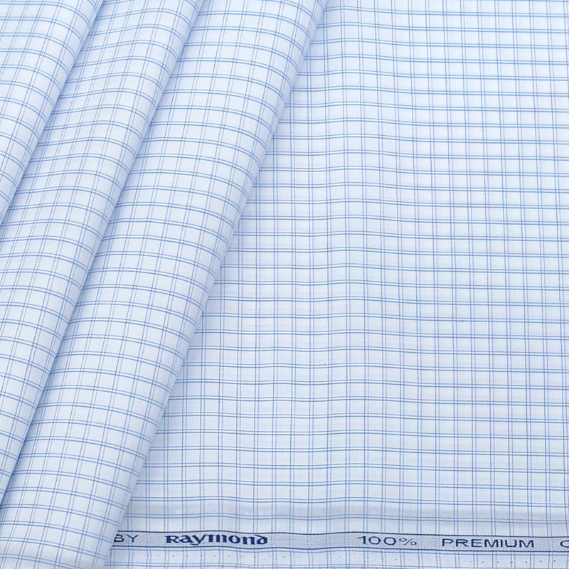 Shirt Fabric Raymond Premium 100% Cotton Check Colour Light Blue