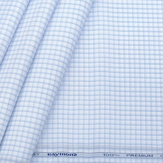 Shirt Fabric Raymond Premium 100% Cotton Check Colour Light Blue