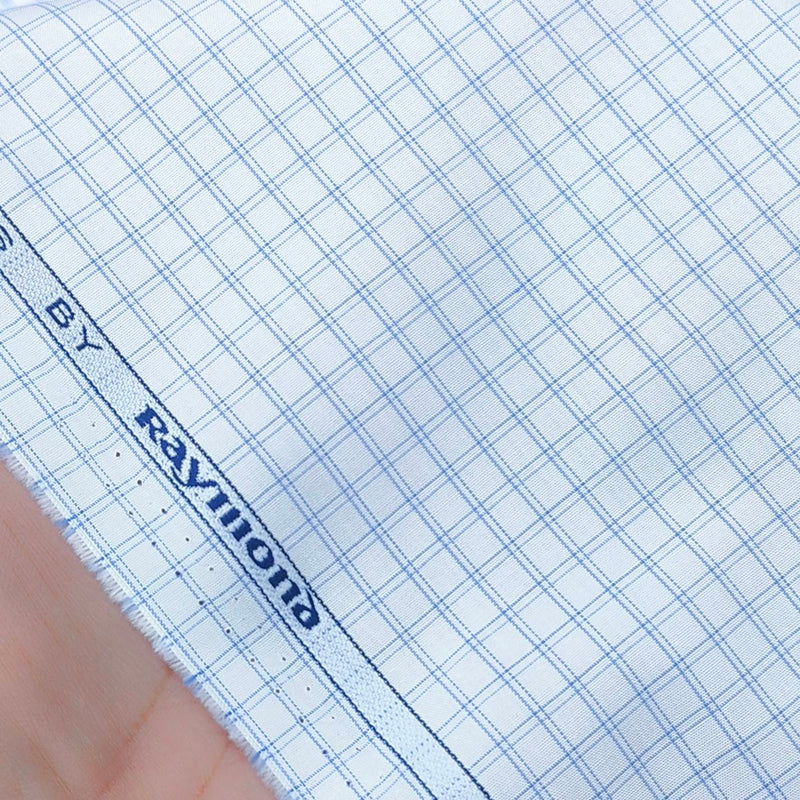 Shirt Fabric Raymond Premium 100% Cotton Check Colour Light Blue