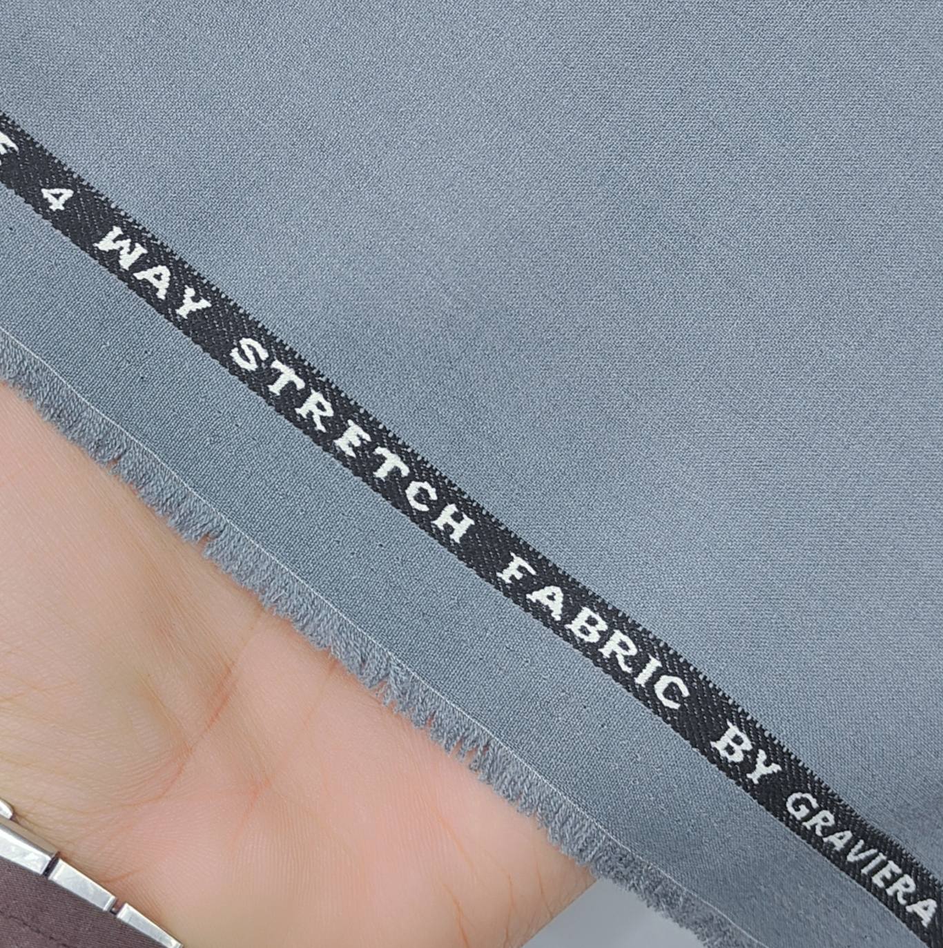 Trouser Fabric Graviera 4Way Lycra Premium Plain Color Grevel Grey Blue