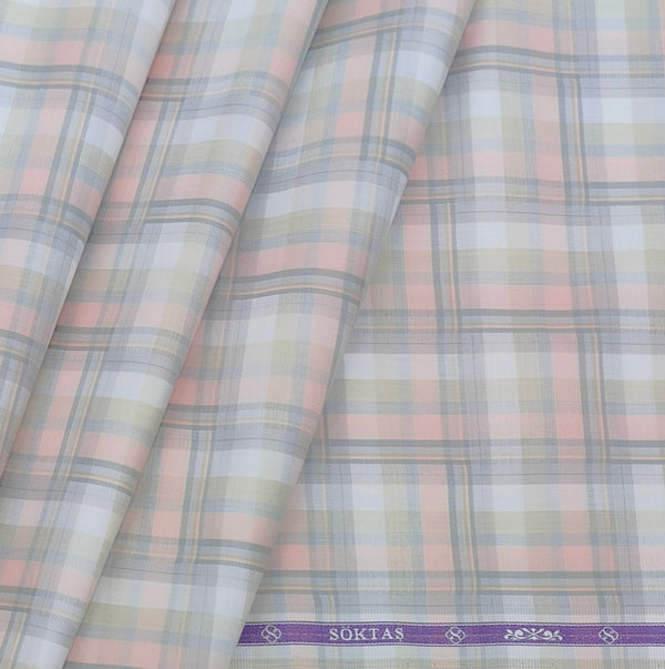 Shirt Fabric Soktas Premium Giza Cotton Broad Check Colour Brownish Peach
