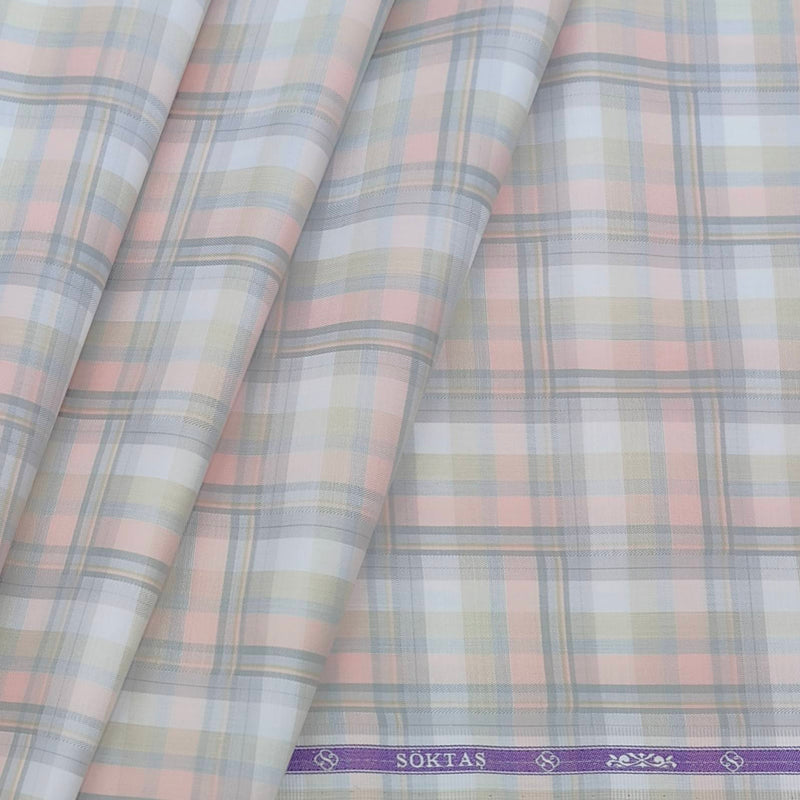 Shirt Fabric Soktas Premium Giza Cotton Broad Check Colour Brownish Peach