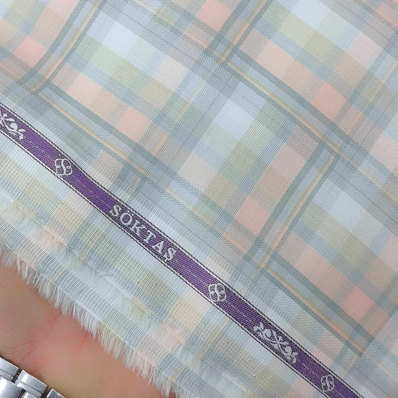 Shirt Fabric Soktas Premium Giza Cotton Broad Check Colour Brownish Peach