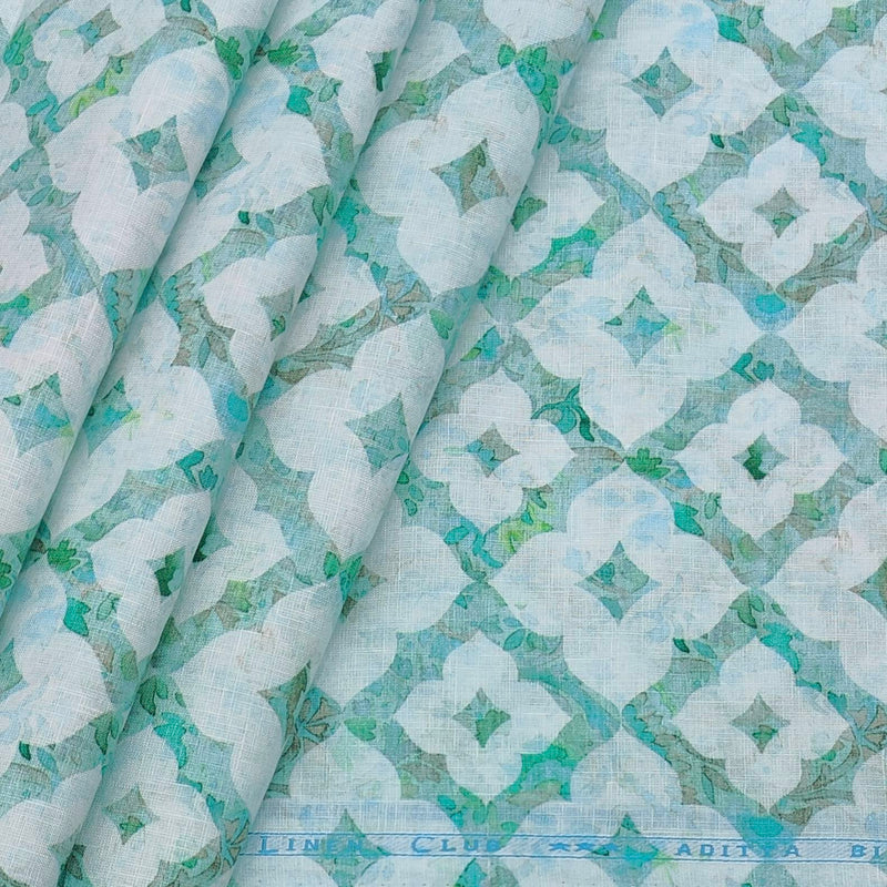 Shirt Fabric Linen Club Pure Linen Printed Colour Mint Green