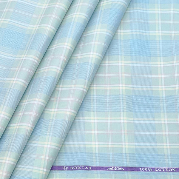 Shirt Fabric Soktas Giza Cotton Check Colour Sea Blue