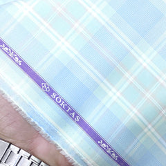 Shirt Fabric Soktas Giza Cotton Check Colour Sea Blue