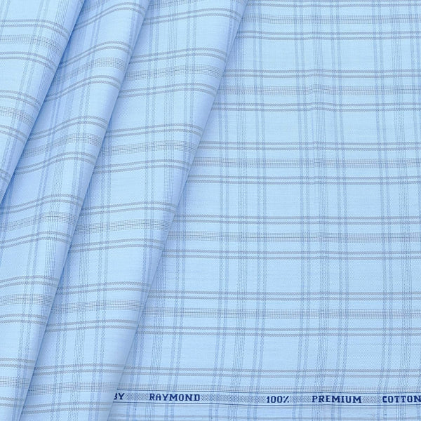 Shirt Fabric Raymond Premium 100% Cotton Broad Check Colour Denim blue