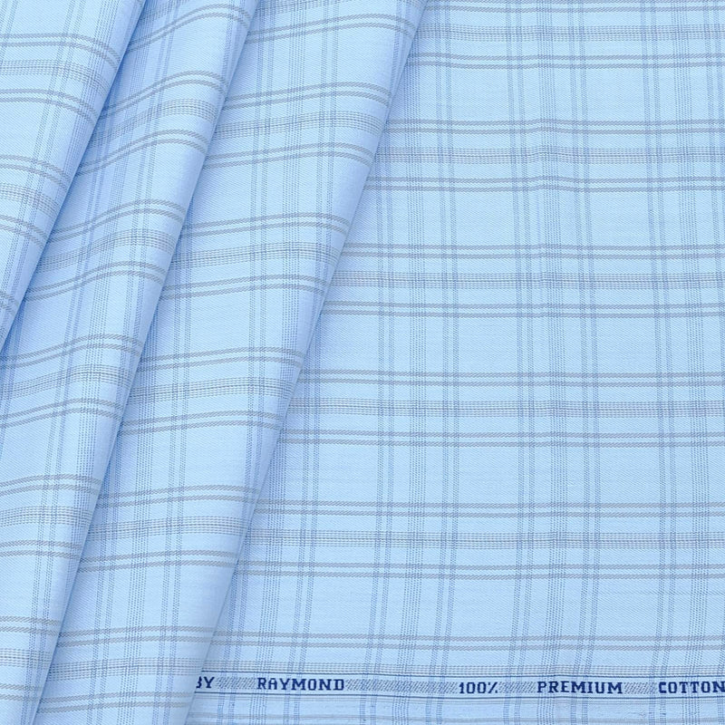 Shirt Fabric Raymond Premium 100% Cotton Broad Check Colour Denim blue