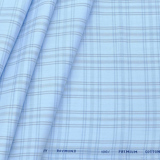 Shirt Fabric Raymond Premium 100% Cotton Broad Check Colour Denim blue