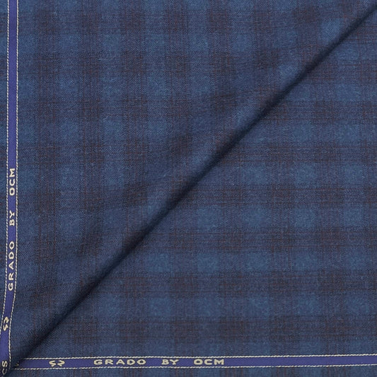 Blazer Fabric OCM 100% Wool Check Tweed Colour Combat Blue