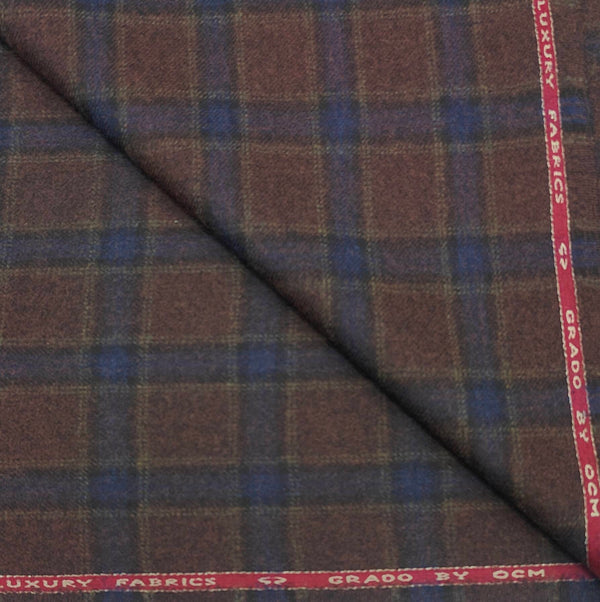 Blazer Fabric OCM 100% wool Check Tweed Colour High Brown