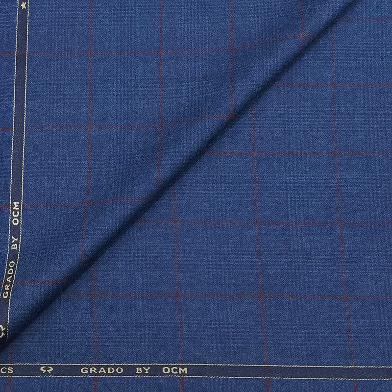 Blazer Fabric OCM 100% Merino wool Check Tweed Colour Rusty Blue