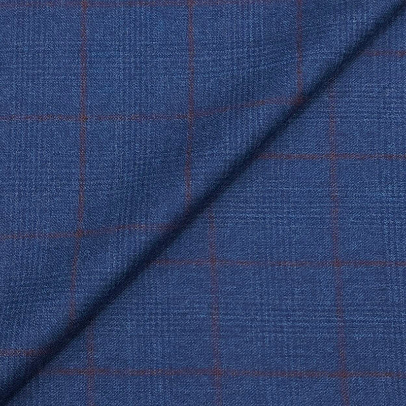 Blazer Fabric OCM 100% Merino wool Check Tweed Colour Rusty Blue