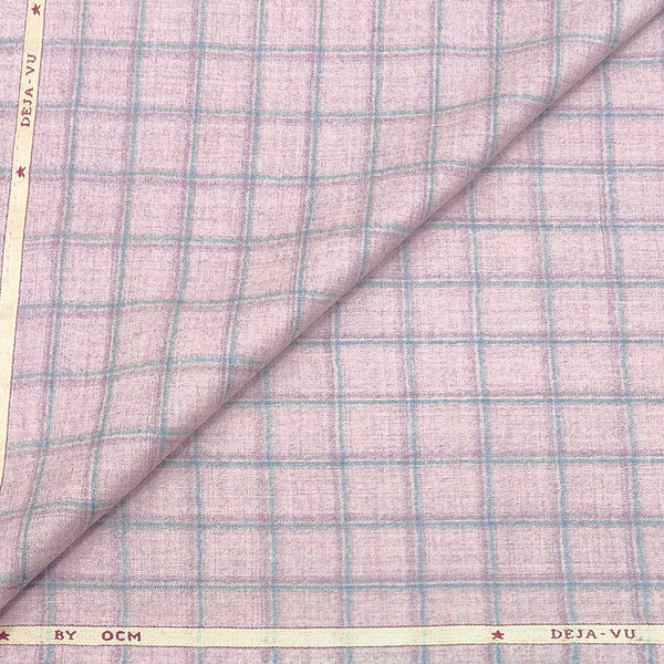 Blazer Fabric OCM 100s count 100% Wool Check Tweed Colour Sweet pink