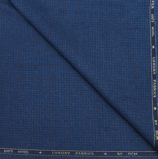 Blazer Fabric OCM 100s count 100% Wool Check Tweed Colour Denim Blue