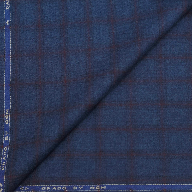 Blazer Fabric OCM 100% Wool Check Tweed Colour Dull Blue