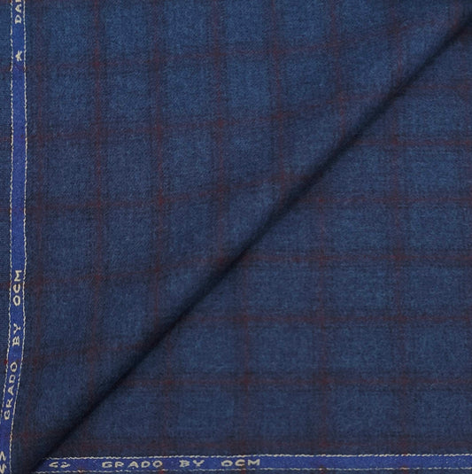 Blazer Fabric OCM 100% Wool Check Tweed Colour Dull Blue