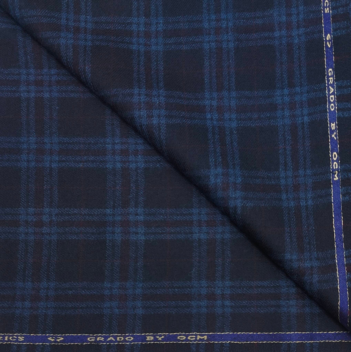 Blazer Fabric OCM 100% Wool Broad Check Tweed Colour Dark Blue