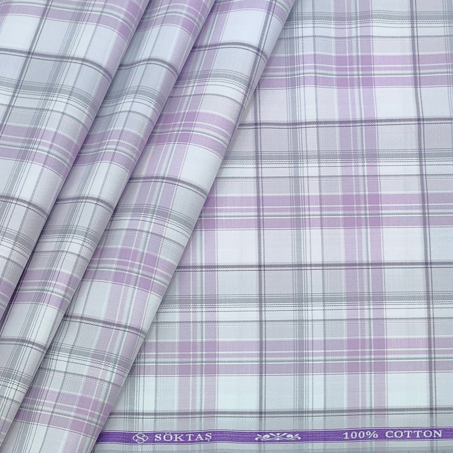 Shirt Fabric Soktas Giza Cotton Check Colour Lavender