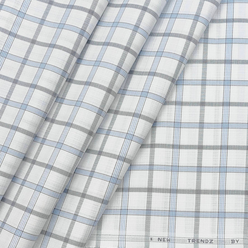 Shirt Fabric ManTire Poly Cotton Wrinkle Free Mix Check Colour Air Force Blue