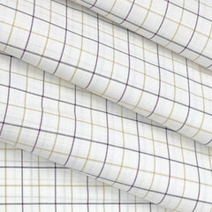 Shirt Fabric ManTire Poly Cotton Wrinkle Free Mix Check Colour Lavender n Brown