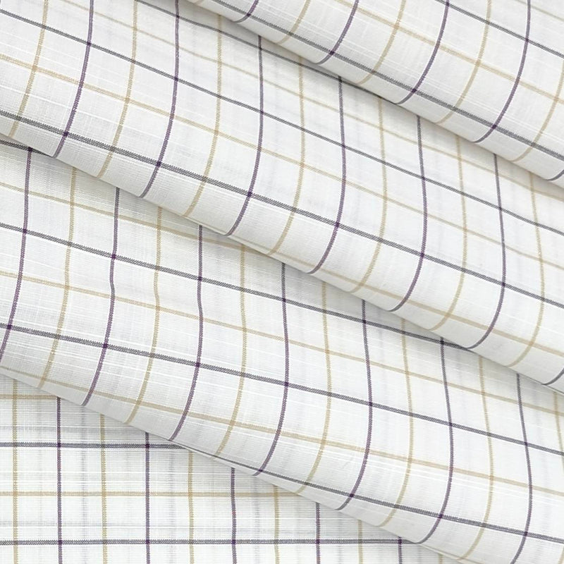 Shirt Fabric ManTire Poly Cotton Wrinkle Free Mix Check Colour Lavender n Brown