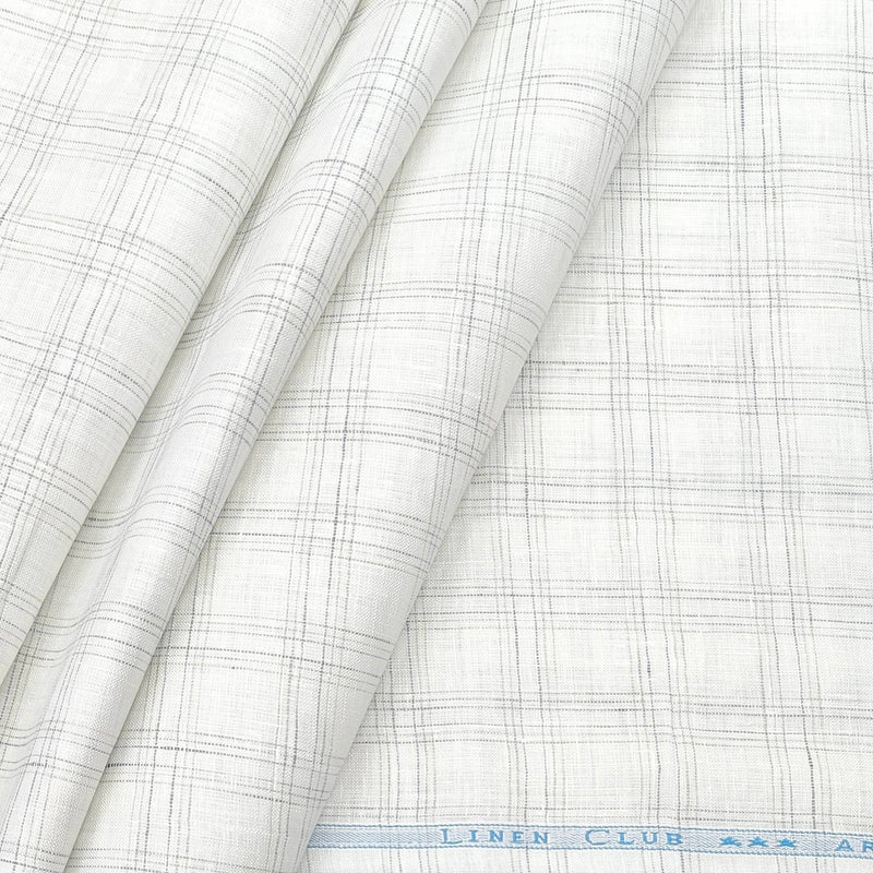 Shirt Fabric Linen Club Pure Linen 80 Lea Broad Checks colour Grey