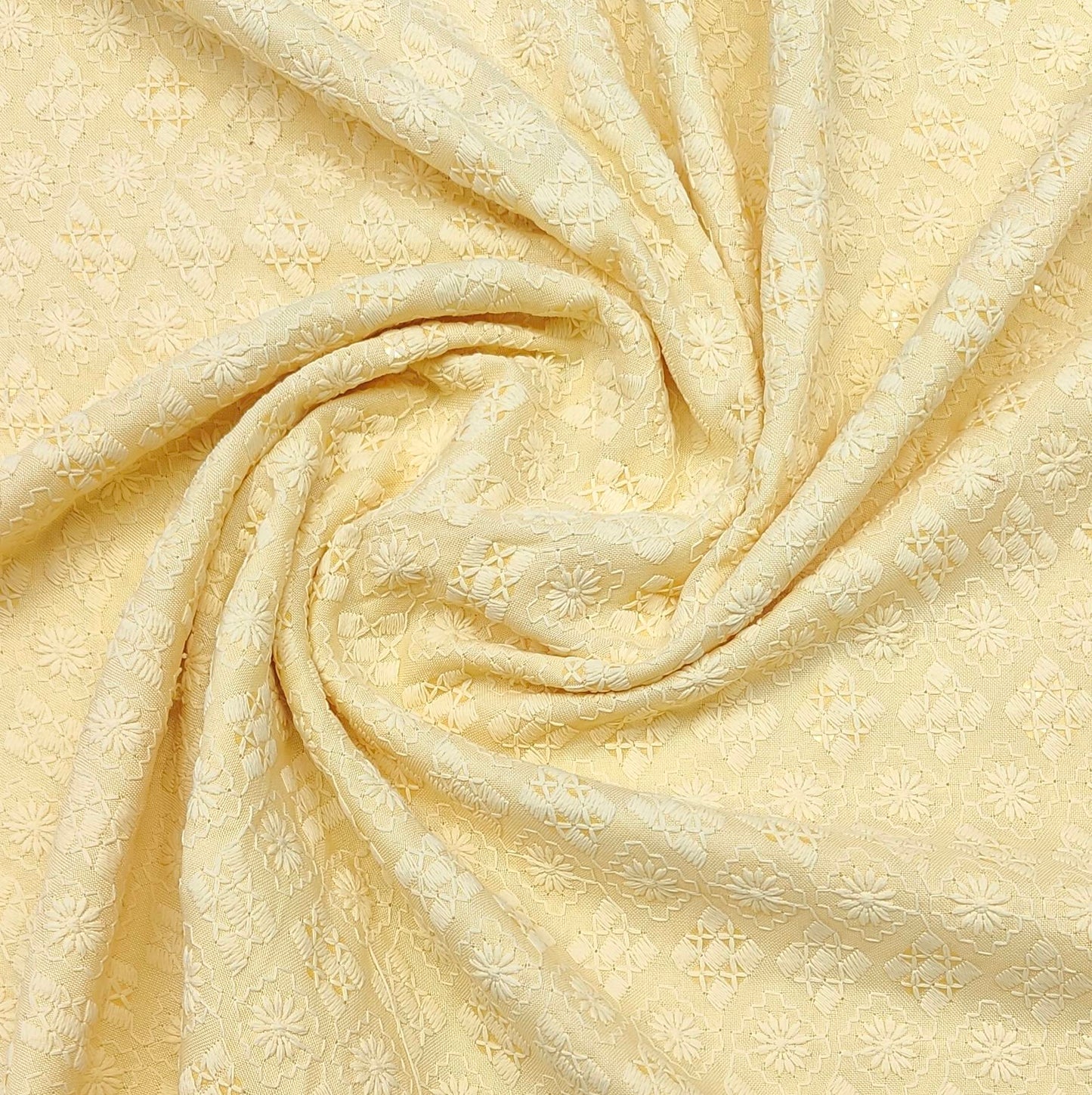 kurta Fabric ManTire Rayon Chikankari Lucknowi Sequins Work Mild Yellow