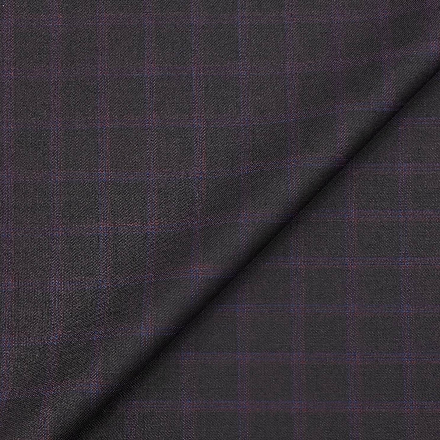 Trouser Fabric Raymond 100s Wool Blended check Colour Wine