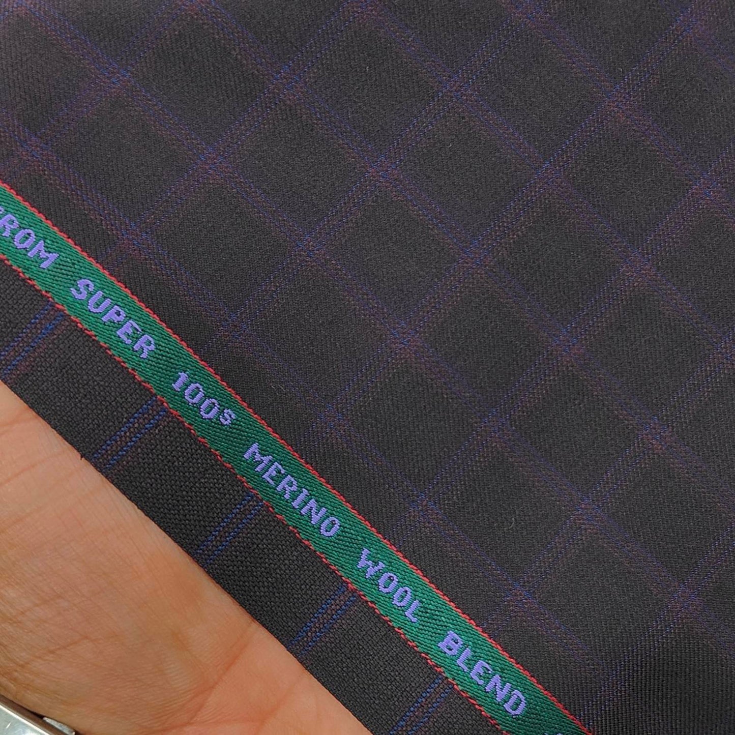 Trouser Fabric Raymond 100s Wool Blended check Colour Wine