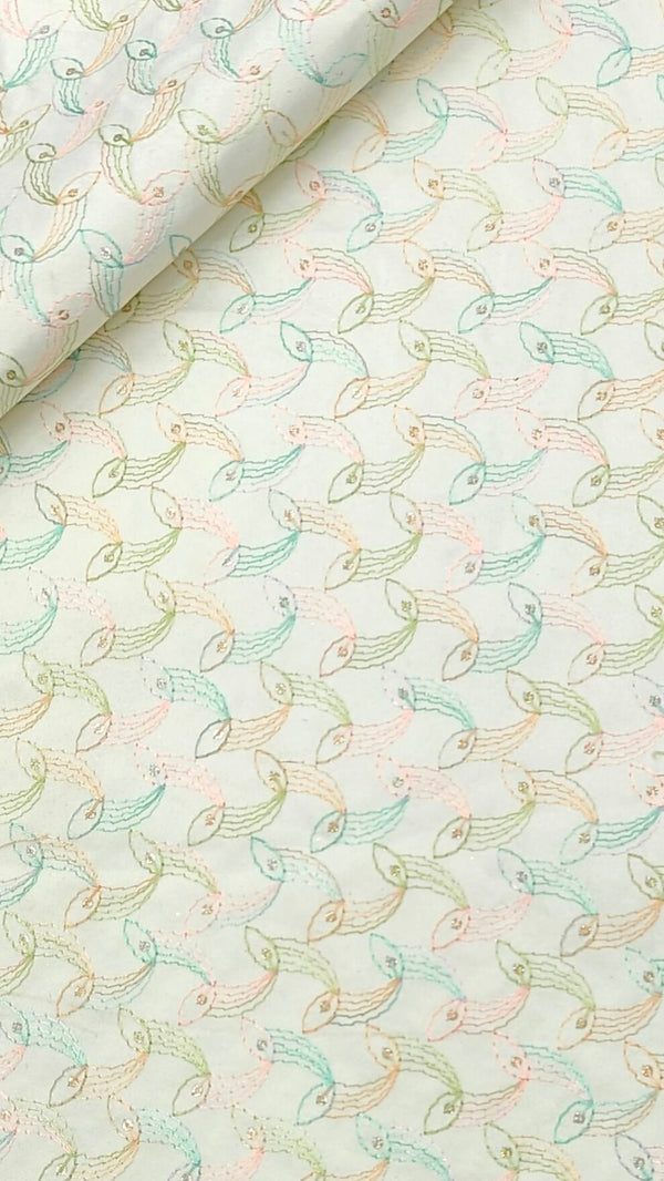 Kurta Fabric ManTire Designer Silk Embroidery Colour Cream