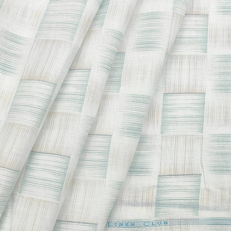 Shirt Fabric Linen Club Linen Blended Printed Colour Cyan Blue