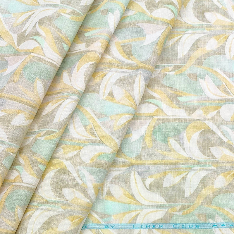 Shirt Fabric Linen Club Linen Blended Printed Colour Yellowish Green