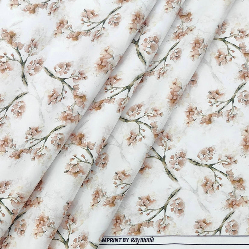 Shirt Fabric Raymond Polished Cotton Digital Printed Colour White n Brown