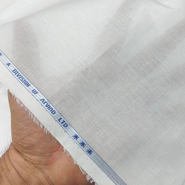 Shirt n Kurta Fabric Arvind Stiff 100s Lawn Pure Cotton Plain White
