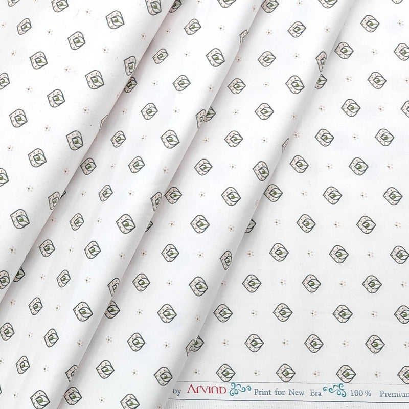 Shirt Fabric Arvind Giza Cotton Printed Colour White n Green