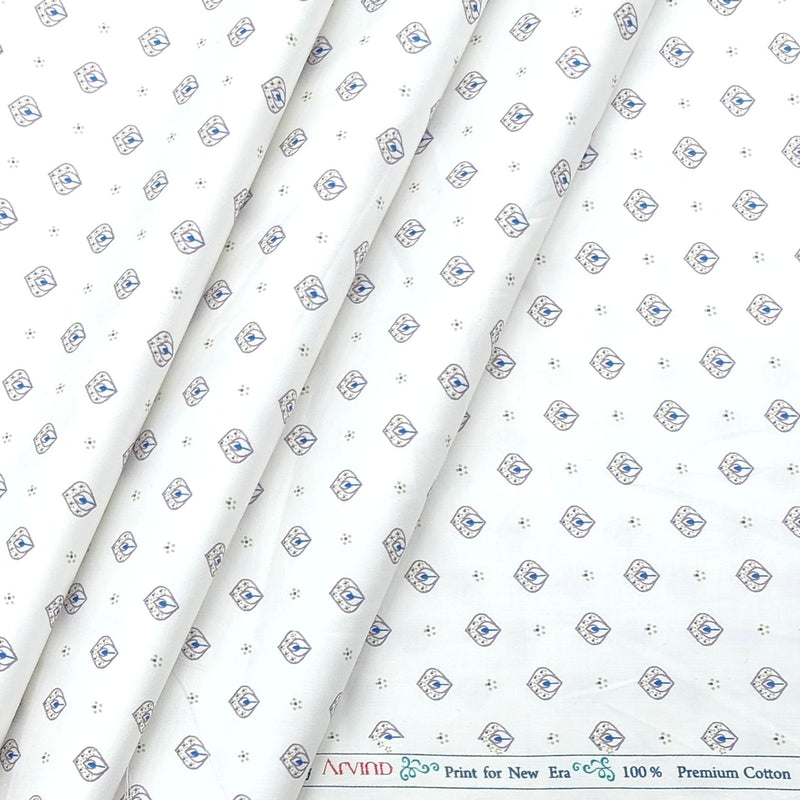 Shirt Fabric Arvind Giza Cotton Printed Colour White n Blue
