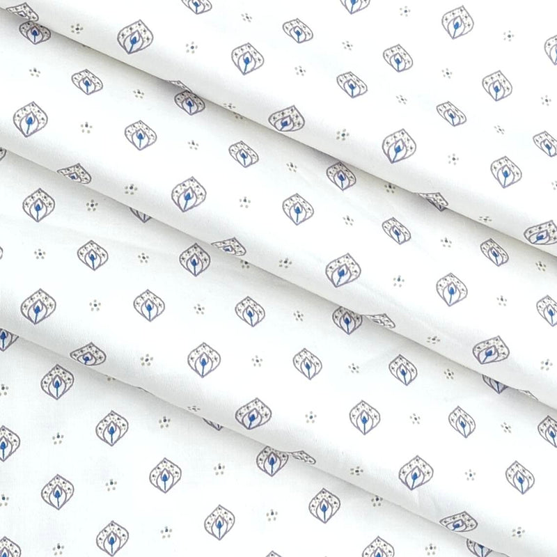 Shirt Fabric Arvind Giza Cotton Printed Colour White n Blue