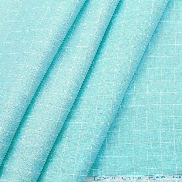 Shirt Fabric Linen Club 100% Linen 60 Lea Check colour Aero Blue