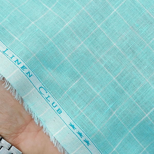 Shirt Fabric Linen Club 100% Linen 60 Lea Check colour Aero Blue
