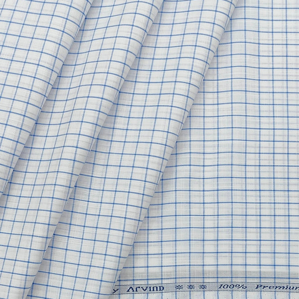 Shirt Fabric Arvind Giza Cotton Check Colour Blue