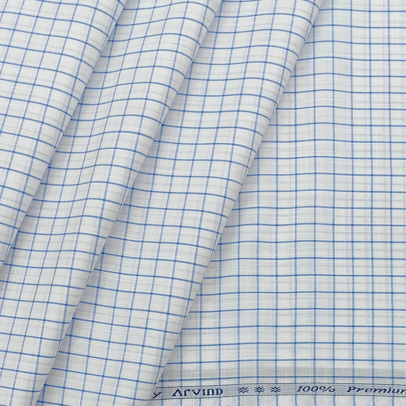 Shirt Fabric Arvind Giza Cotton Check Colour Blue