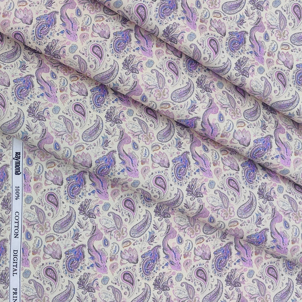 Shirt Fabric Raymond Premium Giza Cotton Digital Printed Colour Lavender