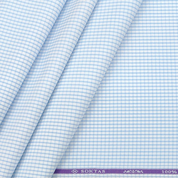 Shirt Fabric Soktas Giza Cotton Small Check Colour Light Sky Blue