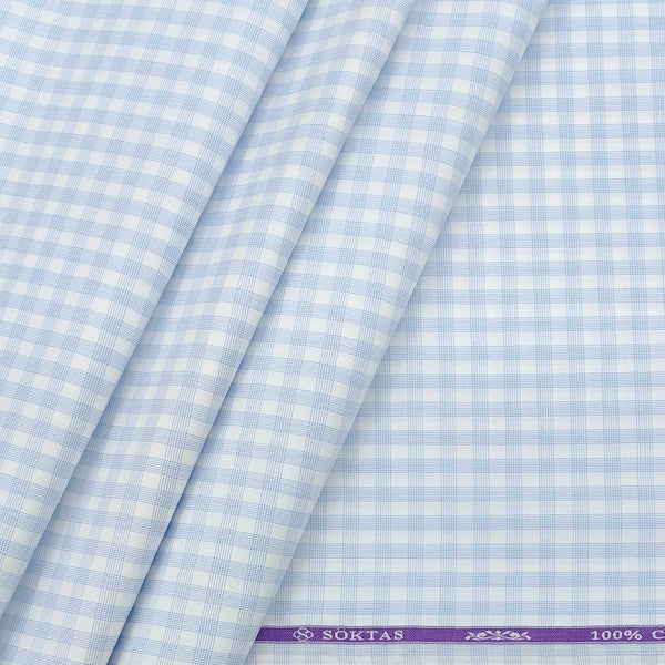 Shirt Fabric Soktas Giza Cotton Small Check Colour Coral Blue